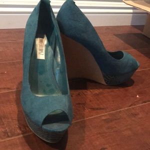 JLO Teal and Wood Wedges
